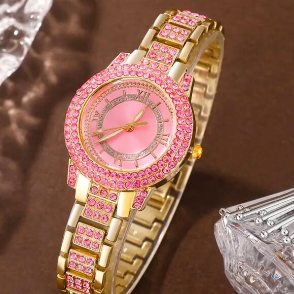 Brand New 6pc Women's Pink & Gold Quartz Watch Set - Picture 4 of 7